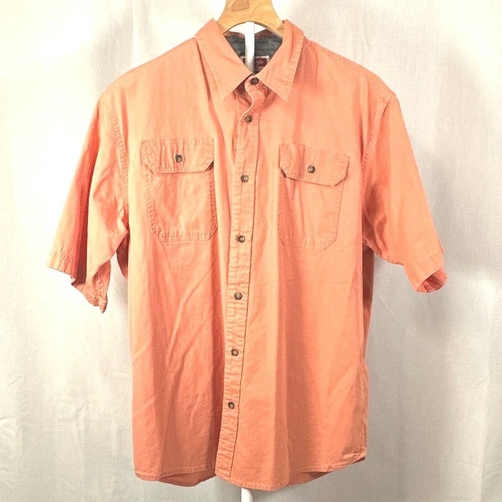 Wrangler Mens Flex for Comfort Short Sleeve Button Down Shirt Coral Orange Large